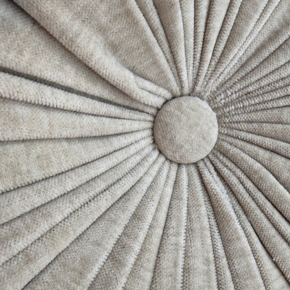 15" Round Tufted Accent Pillow Floor Cushion Neutral Soft Velvet, Cream Color - Picture 7 of 7